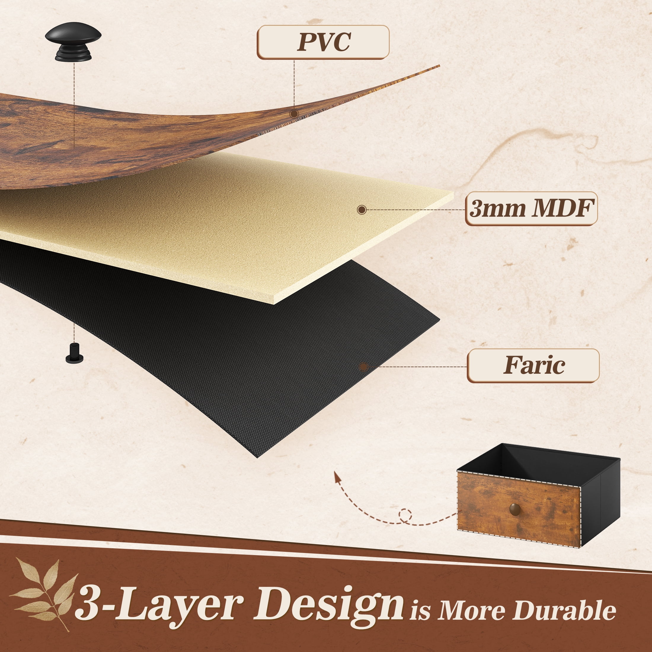 Dresser for Bedroom Long Dresser with 13 Fabric Drawers and Shelves for Closet with LED Light, Rustic Brown