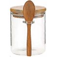 thumbnail image 1 of Glass Food Airtight Canister Castor Wooden Twist Lid Kitchen Candy Storage Tank Jar Bamboo Food Cont, 1 of 5