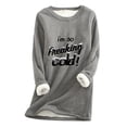 thumbnail image 2 of Wowcloth Womens Fleece-Lined Thermal Shirt with Letter Print and Round Neck, Long Sleeve Thickened Warm Base Layer for Autumn Winter Indoor Outdoor Wear, 2 of 5
