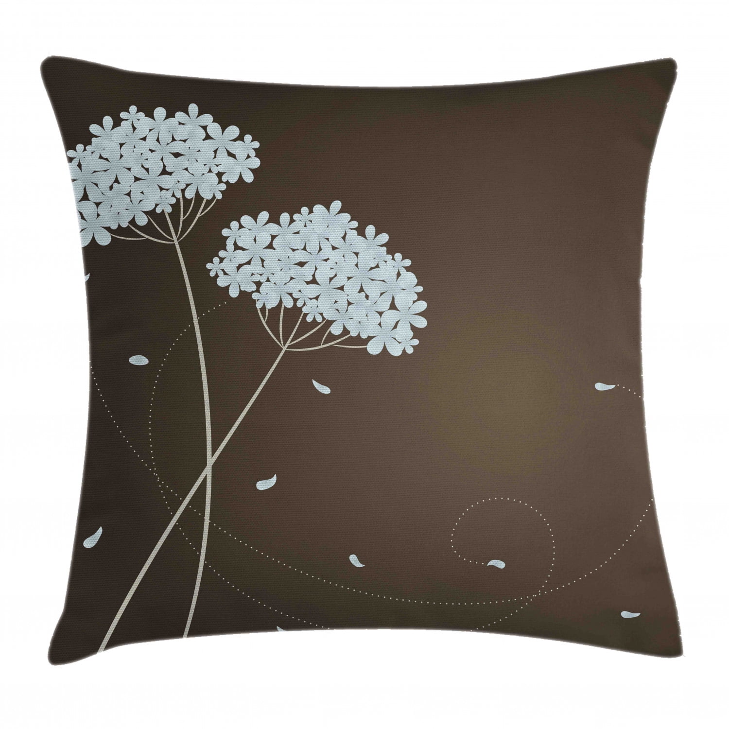Brown and Blue Throw Pillow Cushion Cover, Floral Design with Swirl Lines Falling Leaves Autumn Inspired, Decorative Square Accent Pillow Case, 16 X 16 Inches, Brown Pale Seafoam Cream, by Ambesonne