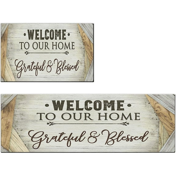 Farmhouse Kitchen Rugs Set of 2 Anti Fatigue 0.4 Inch Thick Grateful Blessed Rustic Wood Kitchen Mats Kitchen Rug Waterproof Comfort Standing Non-Skid Floor Mat Decor 17.3 x 28 17.3 x 47 Inches