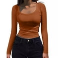 thumbnail image 7 of Womens Long Sleeve Shirts Square Neck Tops Ribbed Knit Basic Teen Girls Crop Tops Fall Outfits Fashion Clothes 2025, 7 of 7