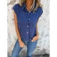 thumbnail image 4 of Annhoo Shirts for Women Collared Solid Color Button Down Short Sleeve Tops with Pockets Beach Clothes, 4 of 7