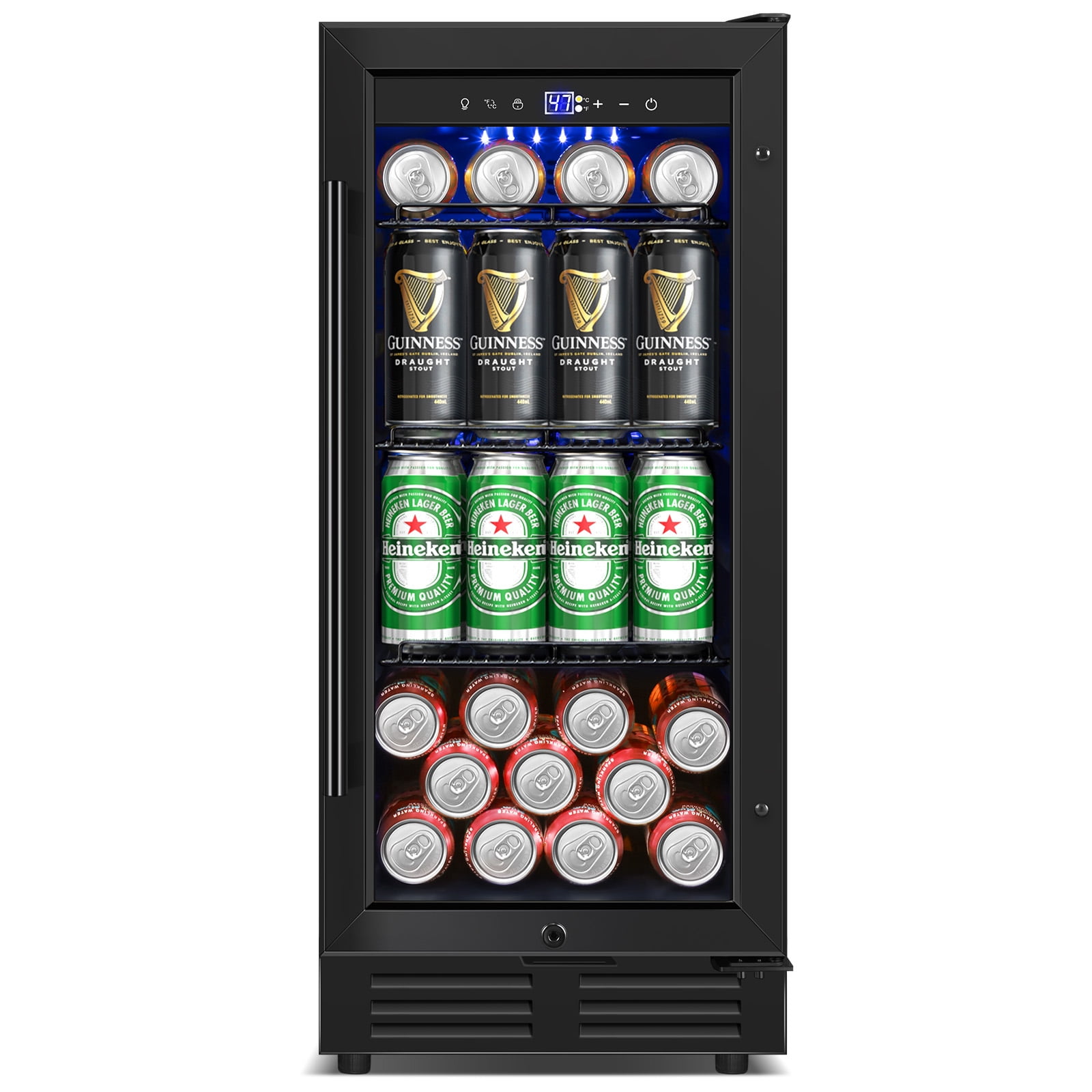 TITTLA 15 inch 130 Can Beverage Fridge,Freestanding Built-in Wine Cooler with Glass Door,Black