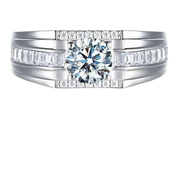 Men's 2ct Moissanite Solitaire Wedding Band - 925 Sterling Silver, D Color, VVS1 Clarity, Sizes 7-14