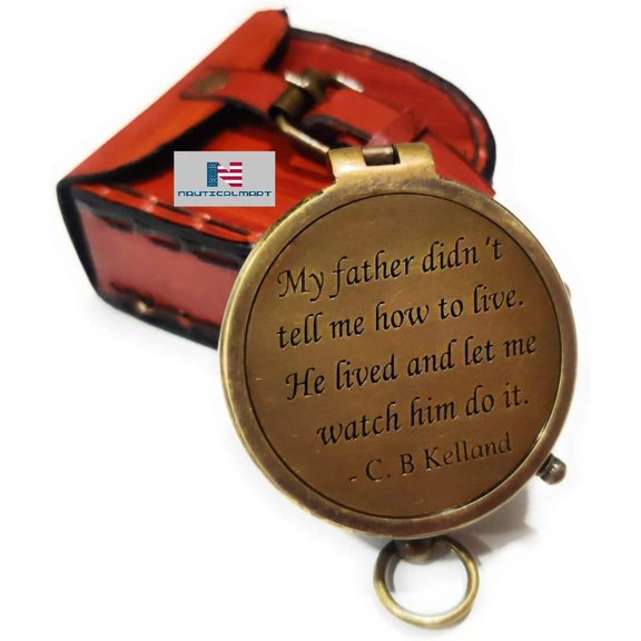 NauticalMart Engraved Brass Compass with Stamped Leather Case, Father’s Birthday Gifts, Father’s Compass, Father’s Retirement Gifts