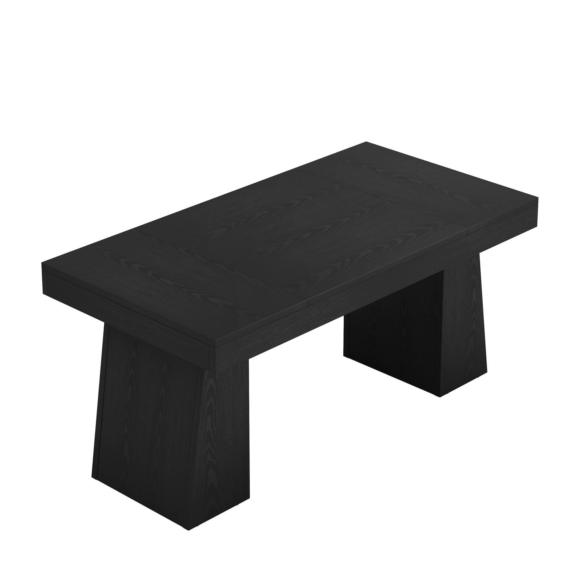 MAYEERTY 55 Inch Farmhouse Double Pedestal Dining Table, Black MDF Trapezoid Leg Table Seats 4-6 for Small Spaces