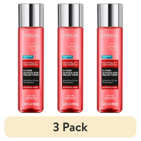 (3 pack) L'Oreal Paris Revitalift 5 Percent Glycolic Acid Peeling Toner, Smooths Skin Texture, 6 fl oz