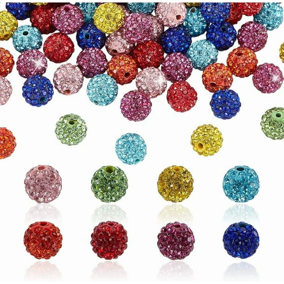 96Pcs 8 Styles Rhinestones Beads 10mm Beads Pave Disco Ball Beads Round Diamond Beads for Bracelet Necklace Earring Crafting and Jewelry Making