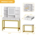 thumbnail image 4 of DWVO Makeup Vanity Set with Lighted Mirror & Power Outlet, Hidden Storage Shelves, Vanity Dressing Table with Drawers & Cushioned Stool, Dressing Table for Girls, Women, White, 4 of 7