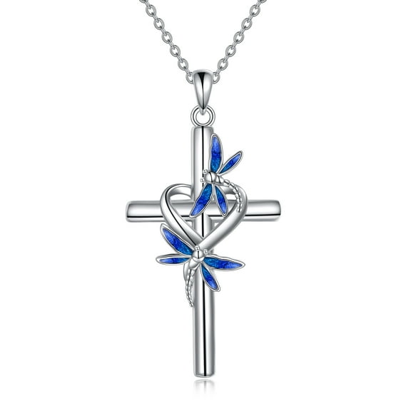 Dragonfly Cross Necklace Gifts for Women Sterling Silver Dragonfly Pendant Necklace Jewelry