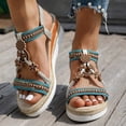 thumbnail image 2 of Rokment Women's Ethnic Beaded Platform Wedge Sandals Boho Beach Woven Open Toe Espadrilles Chunky High Heels Slingback Dressy Summer Shoes Light Blue Size 7, 2 of 6