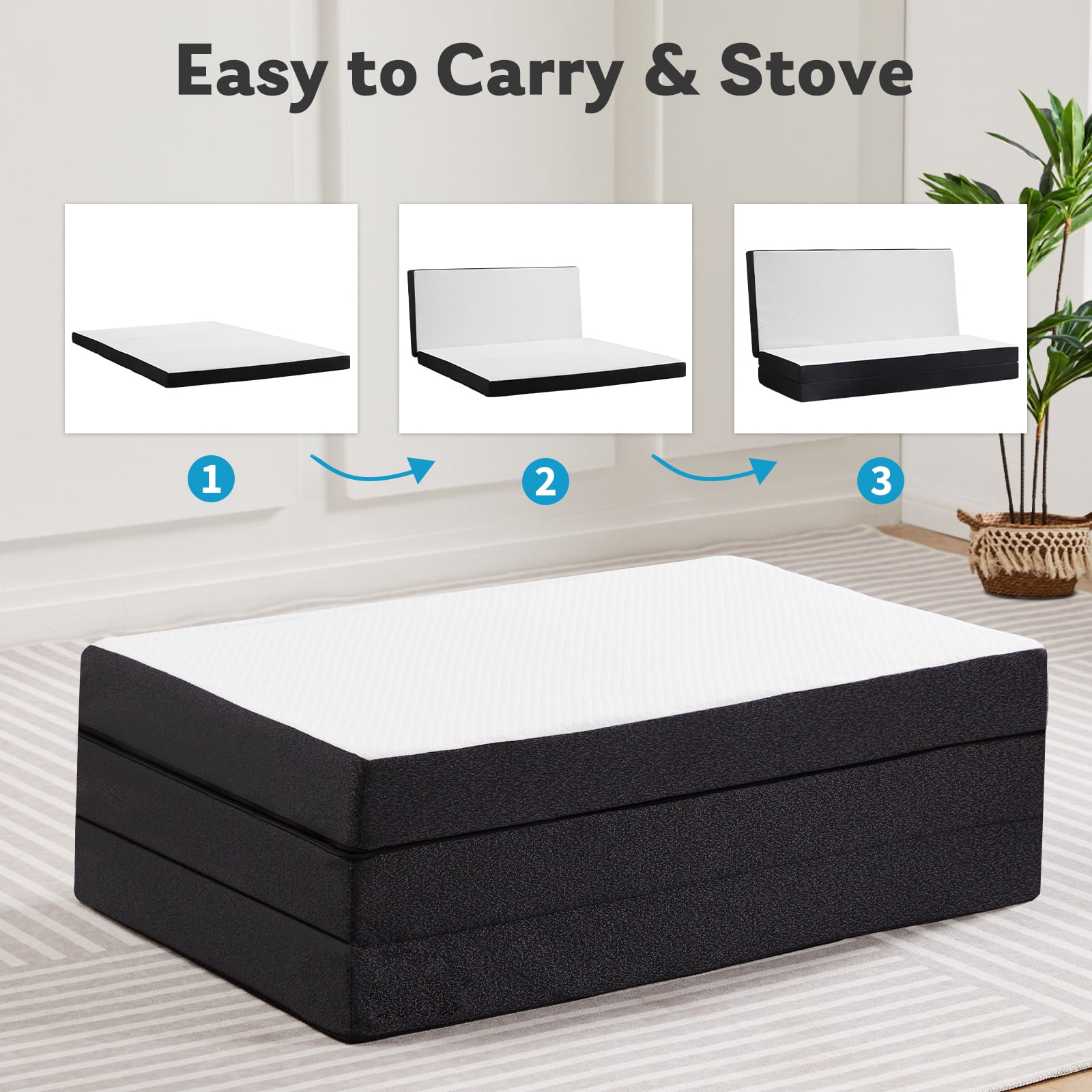 4-Inch Tri Folding Memory Foam Mattress with Removable Cover, Twin Tri-Fold Mattress