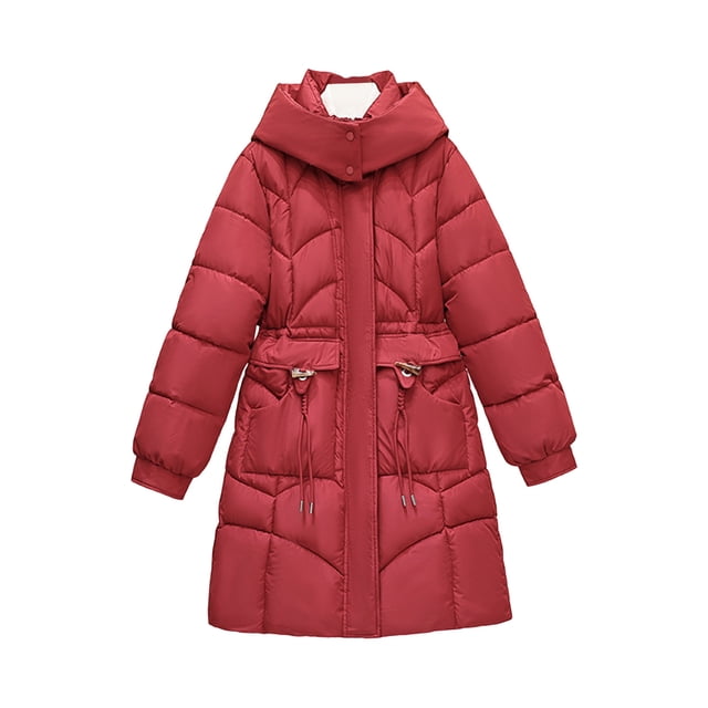 NTACZA Manteaux Rouges pour Femmes, Vestes Chaudes à Capuche avec Fermeture Éclair Complète, Taille Élastique, Tendance TTG