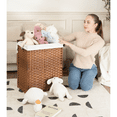 thumbnail image 2 of Laundry Hamper With Lid PE Rattan Powder Coating Frame Clothes Hampers with 01 Removable Bags, 100L, Brown Color, 2 of 8