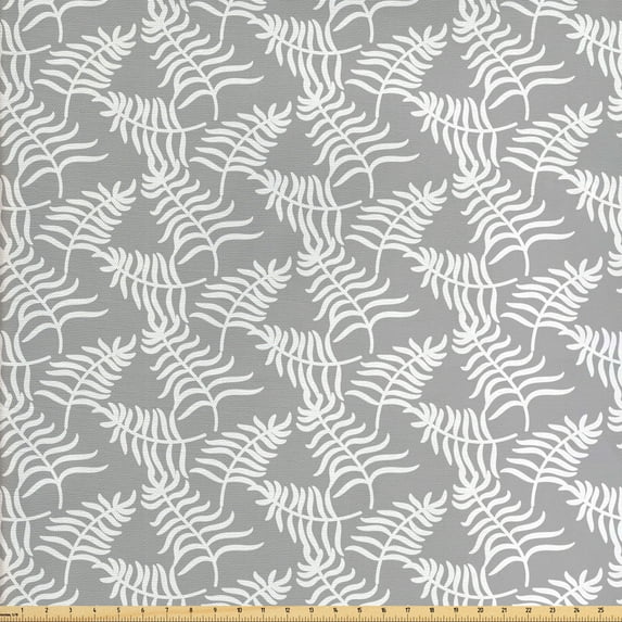 Leaves Fabric by the Yard, Foliage Silhouette with Greyscale Background Exotic Jungle Flora Composition, Decorative Upholstery Fabric for Chairs & Home Accents, Pale Grey White by Ambesonne