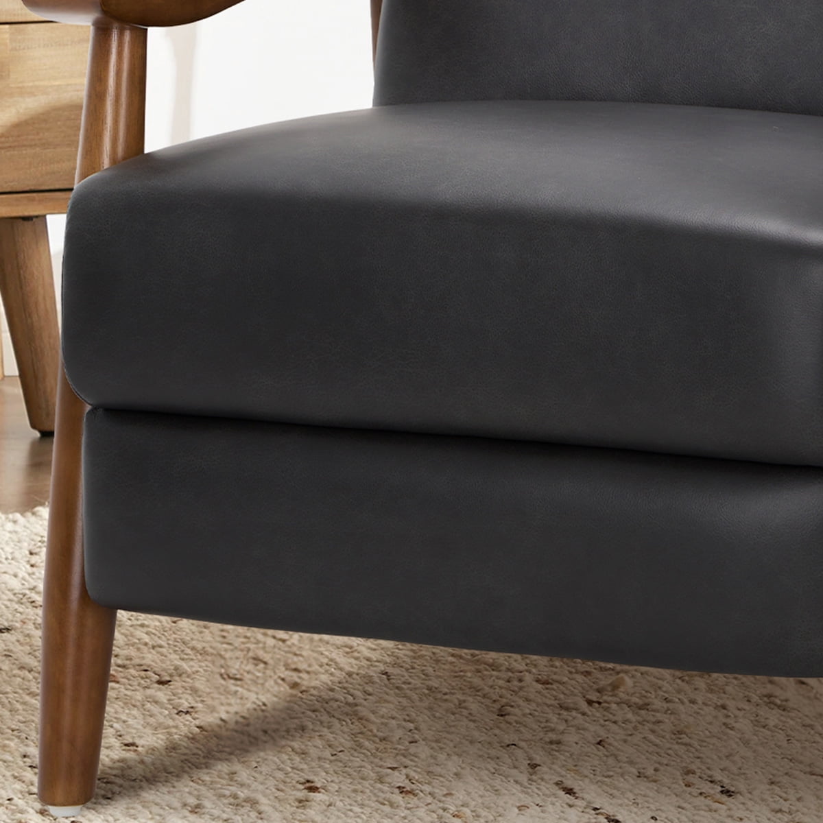 AFO Mid Century Modern Recliner Chair Set of 2, Leather Push Back Armchair with Retractable Footrest, Solid Wood Legs, High Back Lounge Chair for Living Room, Black