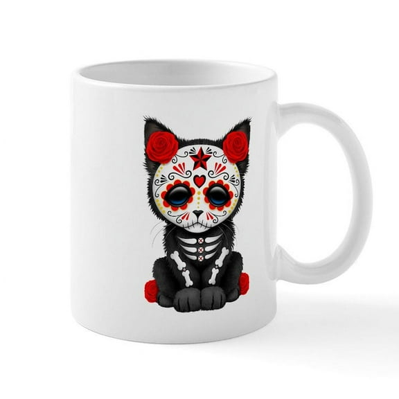 CafePress - Cute Red Day Of The Dead Kitten Cat Mugs - 11 oz Ceramic Mug - Novelty Coffee Tea Cup
