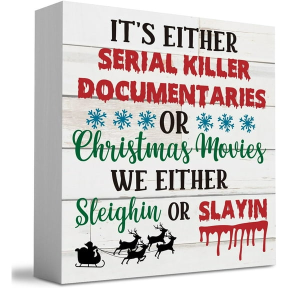 Zomyto 7"x7" Funny Rustic Winter Merry Christmas Tree Wood Box Sign,Farm house Christmas Santa Artwork Decor