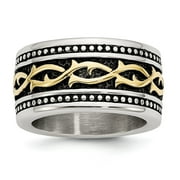 Mia Diamonds Stainless Steel Antiqued and Yellow IP-plated 13.25mm Ring Size - 10