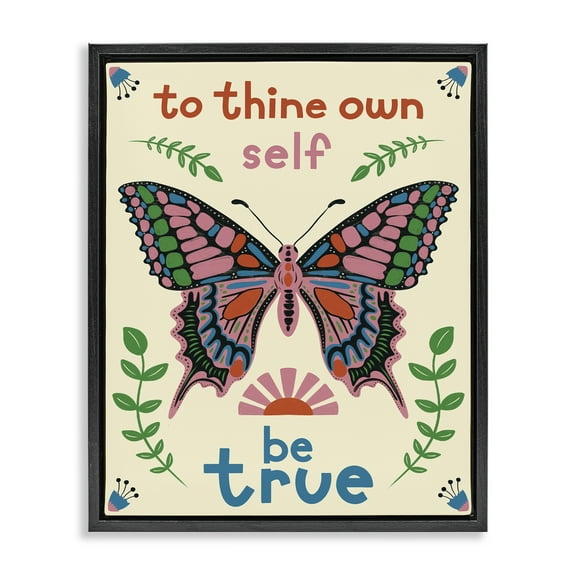 Stupell Industries To Thine Self Be True Phrase Insects Painting Black Floater Framed Canvas Art Print Wall Art, 17 x 21