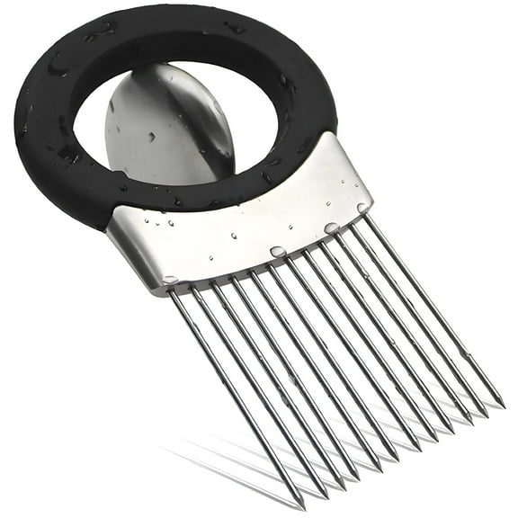 Onion Holder for Slicing, Onion Slicer Assistant with Metal Prongs, Stainless Steel Vegetable Chopping Holder with Handle, Meat Tenderizer Tool for Kitchen