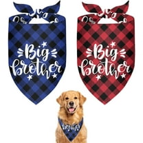 Big Brother Dog Bandana 2 Pack Plaid Triangle Pet Scarf Pregnancy Announcement Gender Reveal Outfit Gift for Dog Lover Owner (Blue,Red) Large