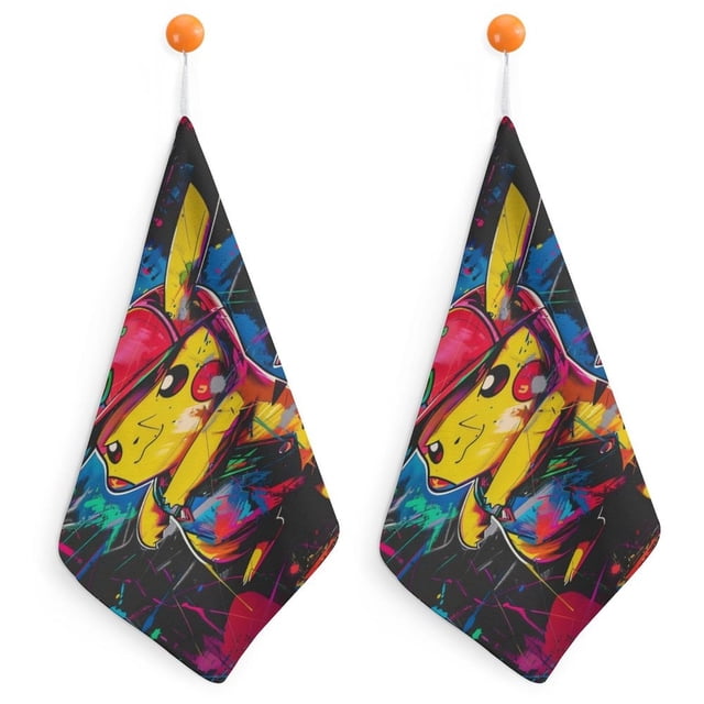 Toallas de mano de Pikachu para baño, toallas de algodón suaves y absorbentes para spa, baño, gimnasio, cocina, juego de toallas de mano decorativas a cuadros, 2 piezas