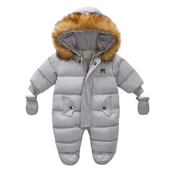 lnmuld Baby Girls Winter Hooded Snowsuit Insulated Jumpsuit Warm Thick Outdoor Playwear Jacket Romper Cozy Soft Lined Cold Weather Apparel for Toddler Size:3-6 Months