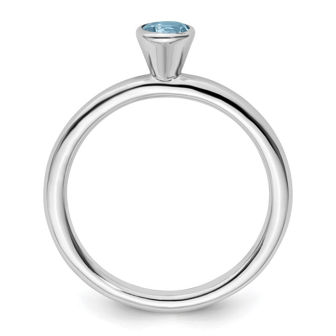 925 Sterling Silver Bezel Polished Stackable High 4mm Round Aquamarine Ring Size 7 Stackable Ring for Women