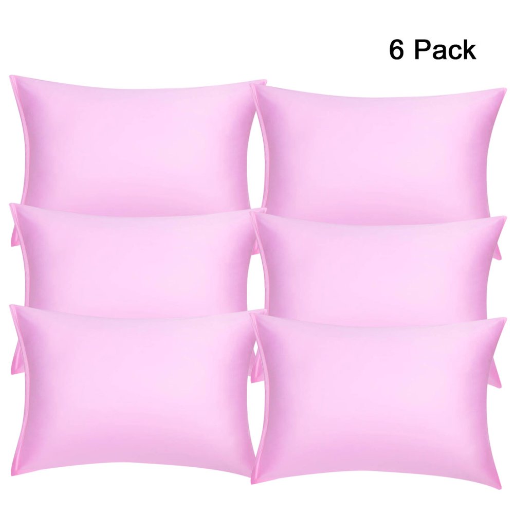 6 Pcs Zippered Silky Satin Pillowcases Pink King Size Pillow Cases