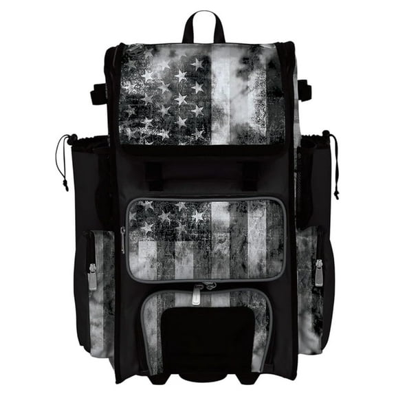 Rolling Superpack 2.0 Baseball/Softball Gear Bag - 23-1/2" x 13-1/2" x 9-1/2" - USA Old Black Ops Black/Charcoal/White - Telescopic Handle - Holds 4 Bats - Wheeled Version