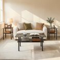 thumbnail image 2 of GZXS 3 Piece Living Room Table Set, Modern Tempered Glass Coffee Table Set with Shelf & Metal Legs, Easy Assembly, Black, 2 of 7
