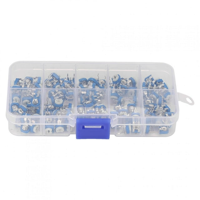 100 Pcs 10 Valeurs Bleu Blanc Pot de Coupe-Résistante à Résistance Variable Composant Électronique RM065, Coupe Horizontale, pour Projets de Construction Électronique, Livré en 10 Valeurs Différentes