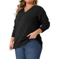 thumbnail image 4 of Agnes Orinda Plus Size Sweater for Women Long Sleeve V Neck Fall Knit Casual Basic Pullover Sweater Tops 1X Black, 4 of 6