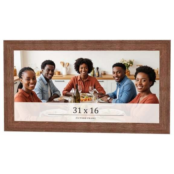 31x16 Frame Brown Farmhouse Solid Wood Picture Frame Width 1.5 Inches | Interior Frame Depth 0.5
