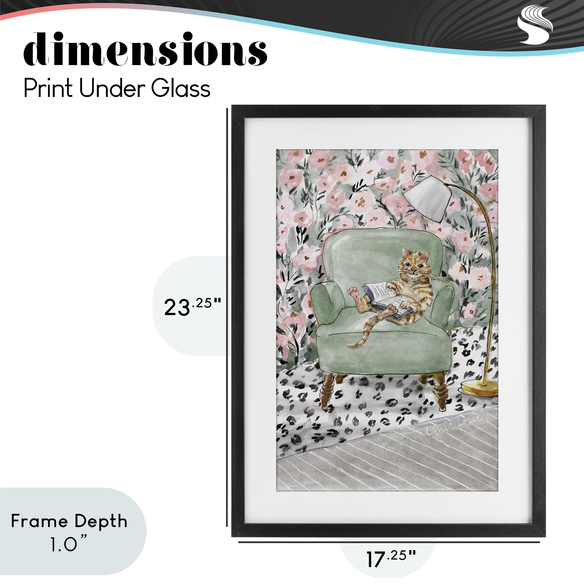 Stupell Industries Cozy Cat Reading Black Framed Print Under Glass, design by Lanie Loreth