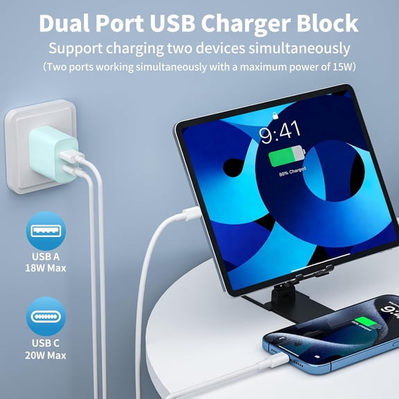PYYNA-USB C Charger Block Multiple Ports4 Pack Multicolor Dual Port (PD 20W USB C & QC 3.0 USB A Port) USB Wall Charger Adapter, Type C Fast Charging Block Compatible with iphone17/16/15, ipad, Galax