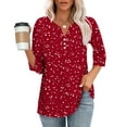 thumbnail image 7 of JTZGDY Henley Shirts for Women Vintage Floral Printed Half Button V Neck Summer 3/4 Lenght Sleeve Graphic Tunic Tees Blouse Loose Flowy Tshirt Tops Red XXXL, 7 of 7