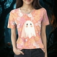 thumbnail image 2 of YDFCWXW Womens Halloween Shirts Cute Pumpkin Ghost Graphic Tee 2025 Spooky Short Sleeve Fall Tops, Funny Halloween T Shirts Pink, XXL, 2 of 4