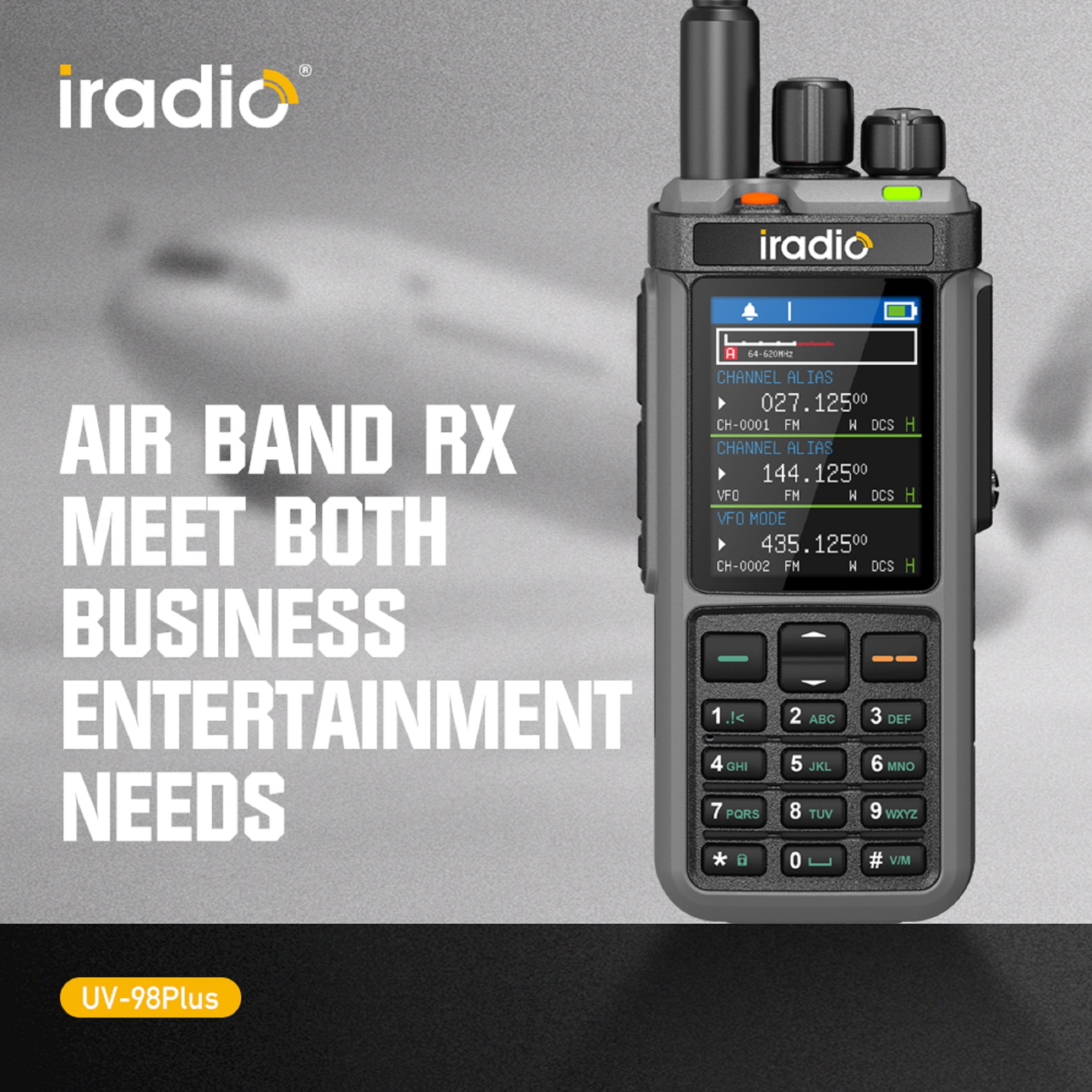 Iradio UV 98plus 64 108MHz FM Handheld Two Way Radio with 1024 Channels