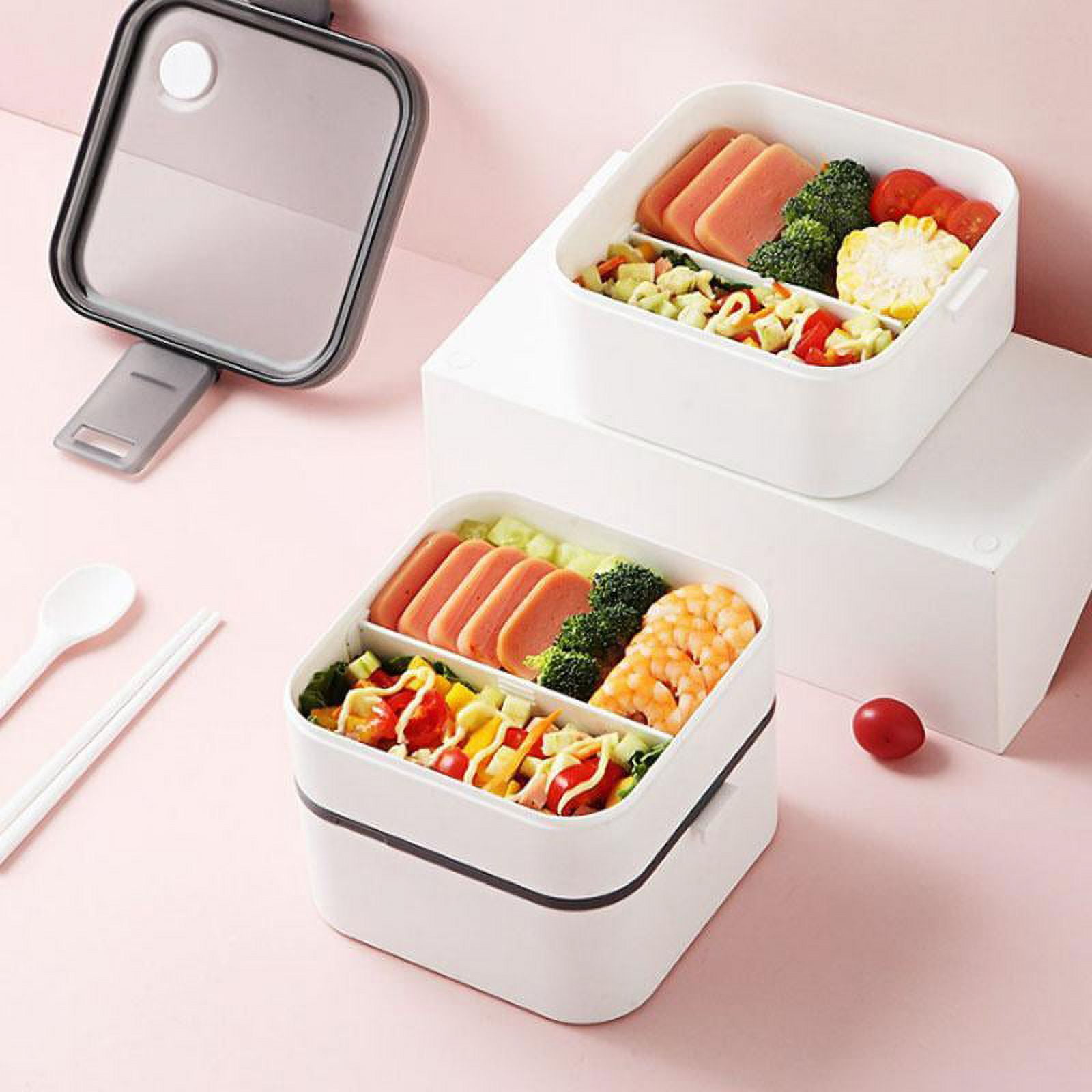 Asdomo Food Box Lunch Container Squares 2 Compartments Collapsible
