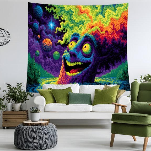 Psychedelic Monster Tapestry, Trippy Alien Space Wall Hanging, Colorful Galaxy Wall Art for Bedroom, Living Room, Dorm, Game Room Decor