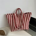 thumbnail image 6 of FENOHREFE Women Canvas Bag Large Capacity Shoulder Bag Striped Handbag All-Matching Everyday Bag Students School Bag Shopping Bag, 6 of 8