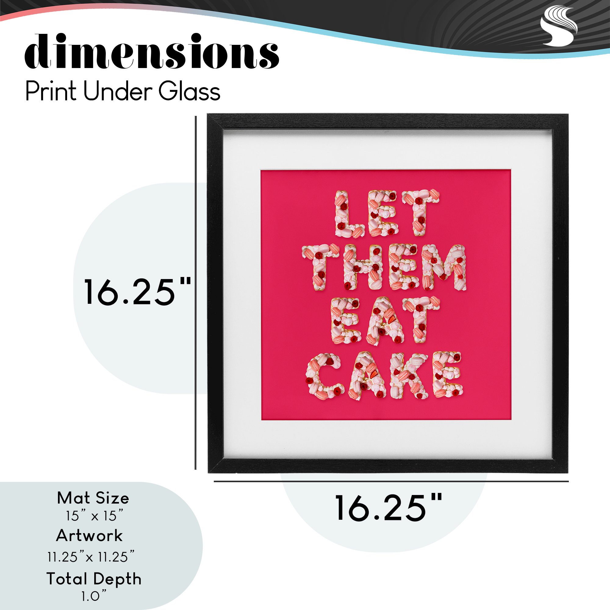 Let Them Eat Cake Black Framed Print Under Glass, design by LISH Creative