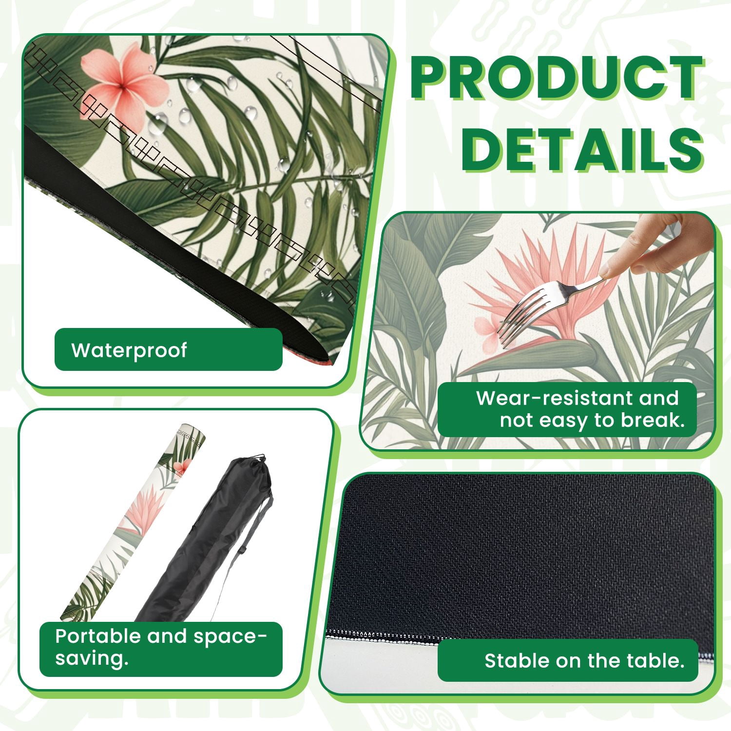 Mahjong Mat 31.5" x 31.5" Beach cheerful seamless tropical dark green leaves palm trees flowers Non-Slip Noise Reduction American Mahjong Tiles Table Cover for Dominoes Poker Card Board Games Gift