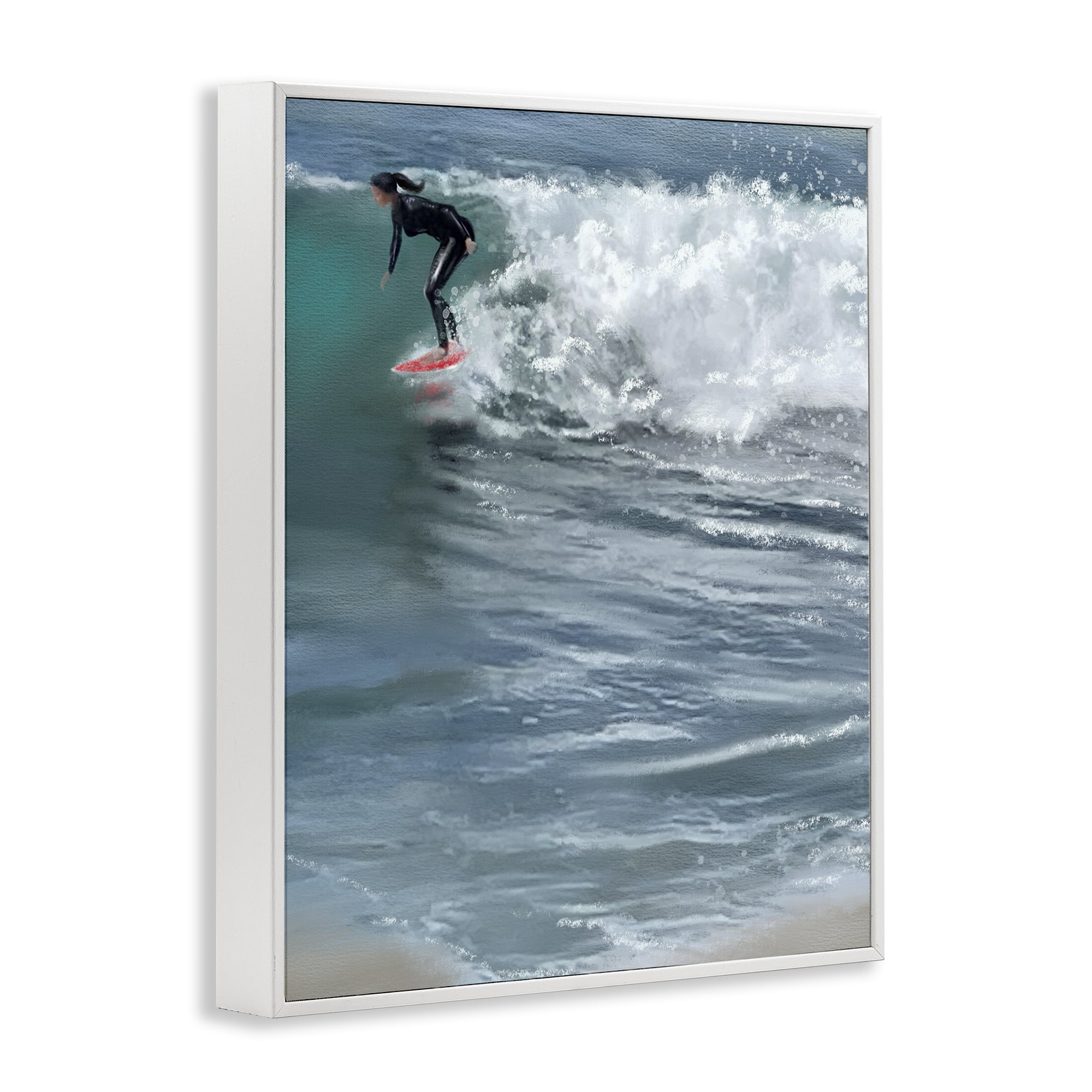 Stupell Industries Cali Surfer Girl Sports Painting White Framed Art Print Wall Art, 11 x 14
