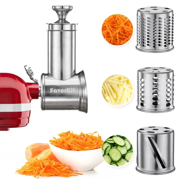 Stainless Steel Slicer Shredder Attachment for KitchenAid Mixers, Dishwasher Safe Vegetable Salad Maker Accessories with 3 Cutting Blades