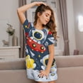 thumbnail image 3 of Balery Astronaut And Space Camisón de manga corta con cuello redondo para mujer, cómodo y elegante., 3 of 6