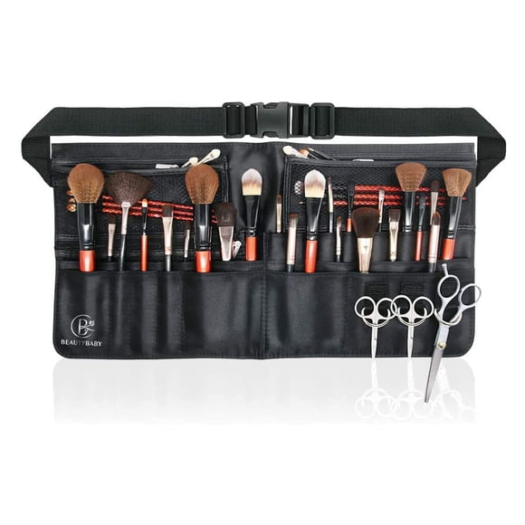 Riñonera con brocha de maquillaje B BEAUTYBABY Artist, piel sintética negra